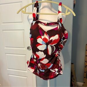 ATHLETA Square Neck Bra Cup Tankini Top Hero Bloom Decadent Chocolate 38 B/C